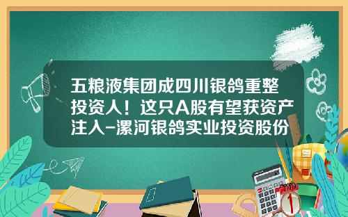 五粮液集团成四川银鸽重整投资人！这只A股有望获资产注入-漯河银鸽实业投资股份有限公司