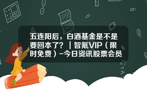 五连阳后，白酒基金是不是要回本了？｜智氪VIP（限时免费）-今日资讯股票会员