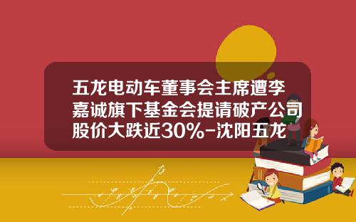 五龙电动车董事会主席遭李嘉诚旗下基金会提请破产公司股价大跌近30%-沈阳五龙动力科技有限公司