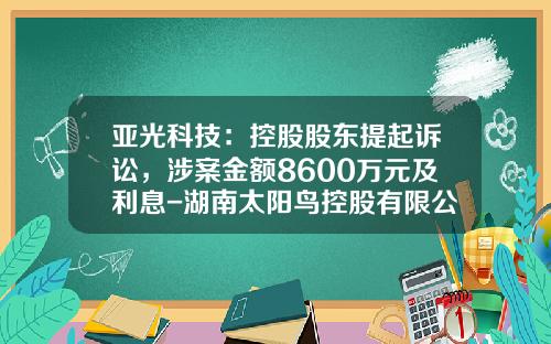 亚光科技：控股股东提起诉讼，涉案金额8600万元及利息-湖南太阳鸟控股有限公司