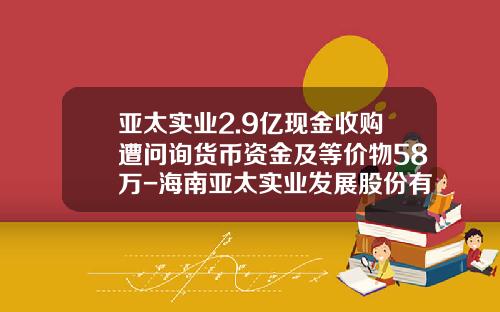 亚太实业2.9亿现金收购遭问询货币资金及等价物58万-海南亚太实业发展股份有限公司