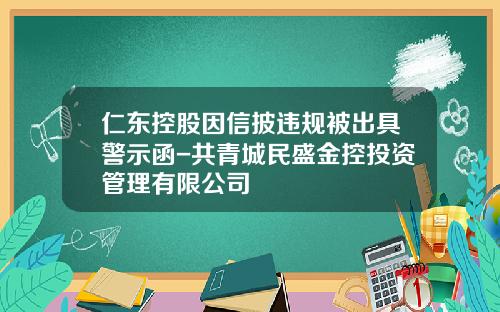仁东控股因信披违规被出具警示函-共青城民盛金控投资管理有限公司