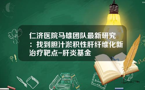 仁济医院马雄团队最新研究：找到胆汁淤积性肝纤维化新治疗靶点-肝炎基金
