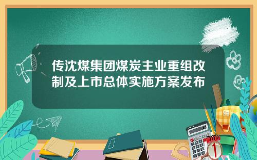 传沈煤集团煤炭主业重组改制及上市总体实施方案发布