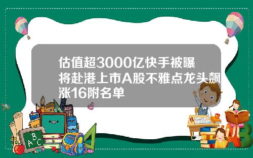 估值超3000亿快手被曝将赴港上市A股不雅点龙头飙涨16附名单