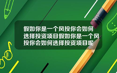 假如你是一个风投你会如何选择投资项目假如你是一个风投你会如何选择投资项目呢