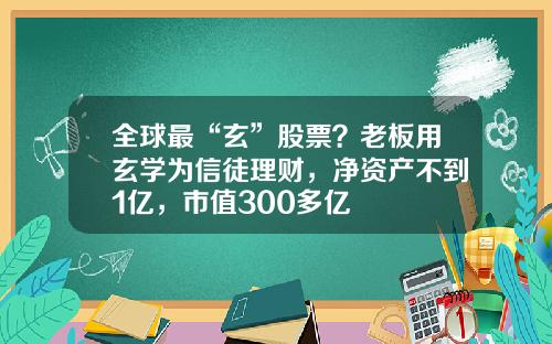 全球最“玄”股票？老板用玄学为信徒理财，净资产不到1亿，市值300多亿