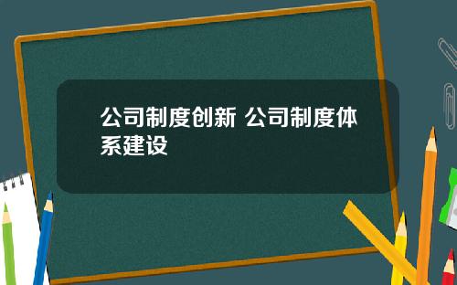 公司制度创新 公司制度体系建设