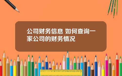 公司财务信息 如何查询一家公司的财务情况