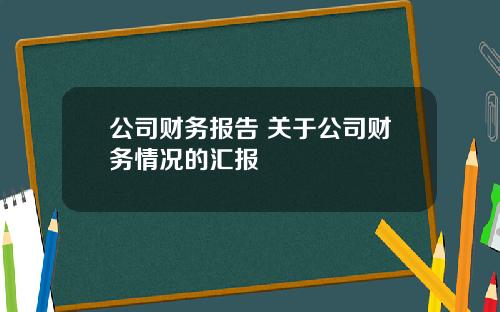 公司财务报告 关于公司财务情况的汇报