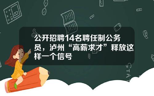 公开招聘14名聘任制公务员，泸州“高薪求才”释放这样一个信号