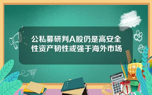 公私募研判A股仍是高安全性资产韧性或强于海外市场