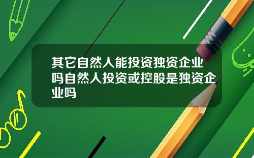 其它自然人能投资独资企业吗自然人投资或控股是独资企业吗