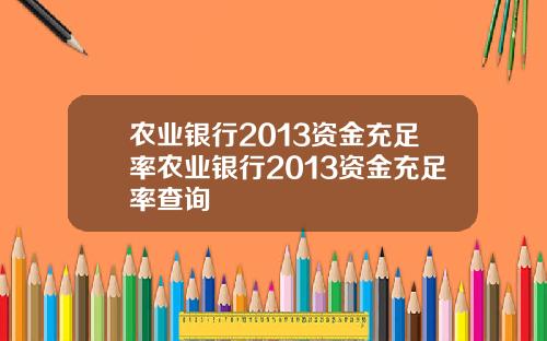 农业银行2013资金充足率农业银行2013资金充足率查询