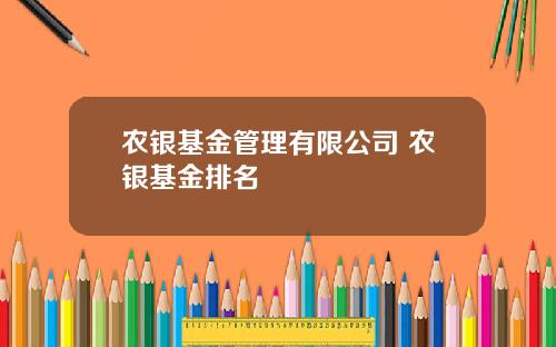 农银基金管理有限公司 农银基金排名