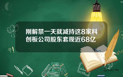 刚解禁一天就减持这8家科创板公司股东套现近68亿