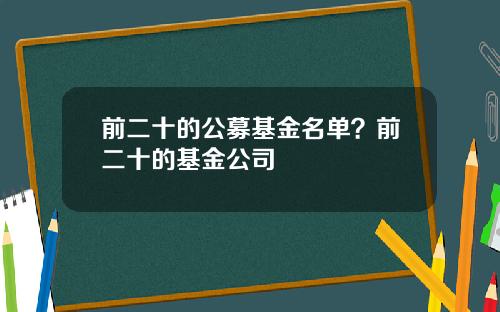 前二十的公募基金名单？前二十的基金公司