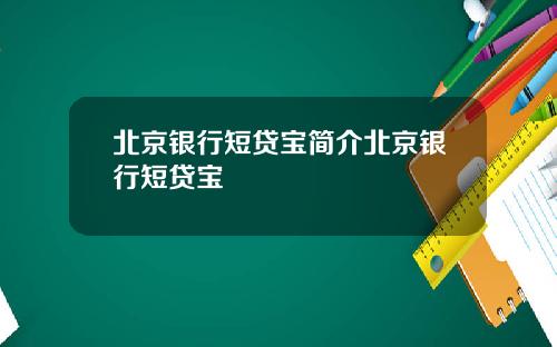 北京银行短贷宝简介北京银行短贷宝