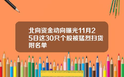 北向资金动向曝光11月25日这30只个股被猛烈扫货附名单