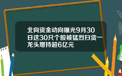 北向资金动向曝光9月30日这30只个股被猛烈扫货一龙头增持超6亿元