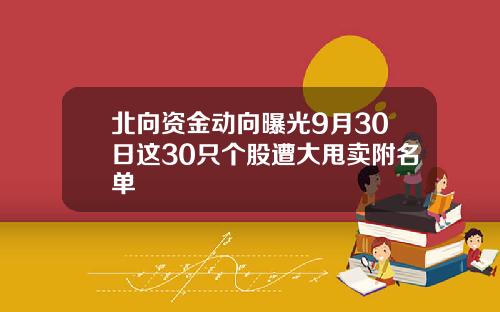 北向资金动向曝光9月30日这30只个股遭大甩卖附名单