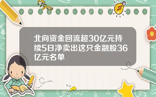 北向资金回流超30亿元持续5日净卖出这只金融股36亿元名单