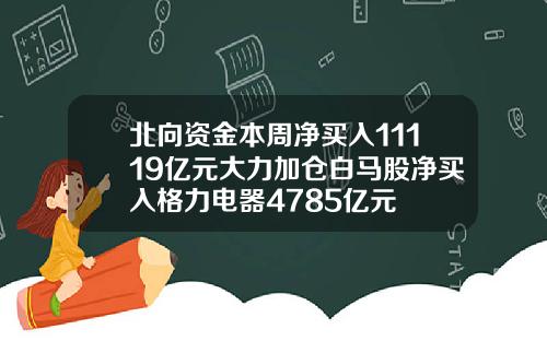 北向资金本周净买入11119亿元大力加仓白马股净买入格力电器4785亿元