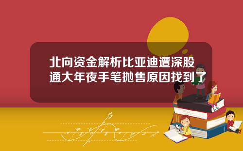 北向资金解析比亚迪遭深股通大年夜手笔抛售原因找到了