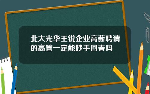 北大光华王锐企业高薪聘请的高管一定能妙手回春吗