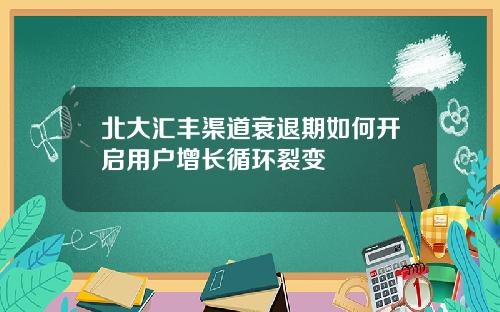 北大汇丰渠道衰退期如何开启用户增长循环裂变