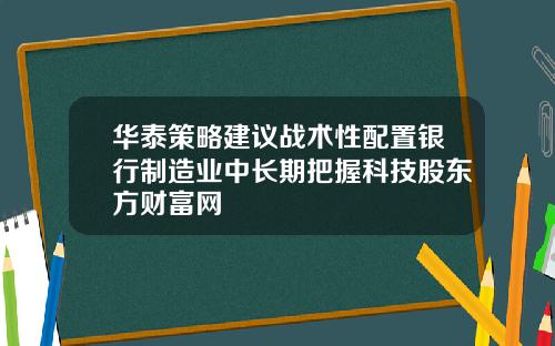 华泰策略建议战术性配置银行制造业中长期把握科技股东方财富网