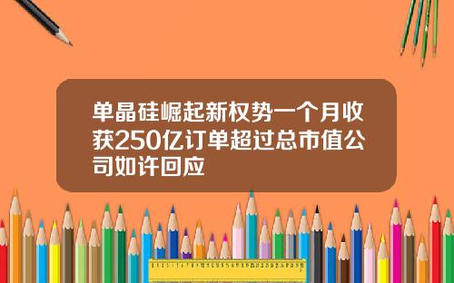 单晶硅崛起新权势一个月收获250亿订单超过总市值公司如许回应