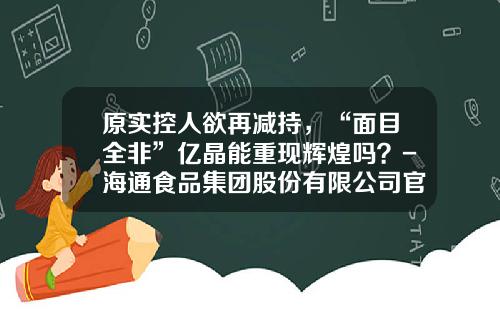 原实控人欲再减持，“面目全非”亿晶能重现辉煌吗？-海通食品集团股份有限公司官网
