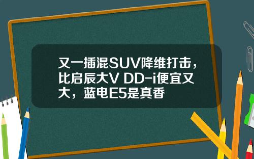 又一插混SUV降维打击，比启辰大V DD-i便宜又大，蓝电E5是真香