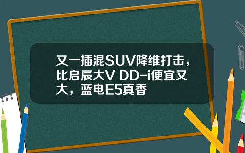 又一插混SUV降维打击，比启辰大V DD-i便宜又大，蓝电E5真香