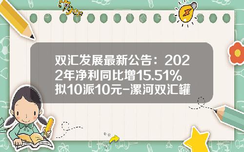 双汇发展最新公告：2022年净利同比增15.51%拟10派10元-漯河双汇罐头食品股份有限公司