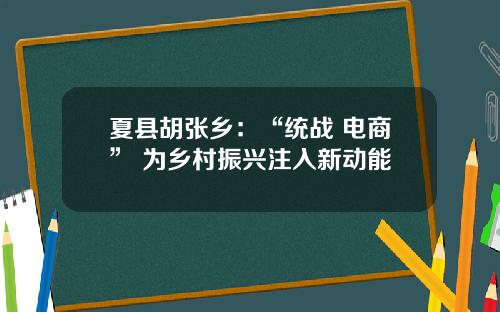 夏县胡张乡：“统战+电商” 为乡村振兴注入新动能