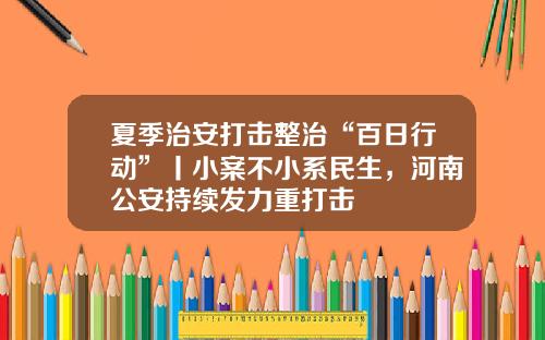 夏季治安打击整治“百日行动”丨小案不小系民生，河南公安持续发力重打击