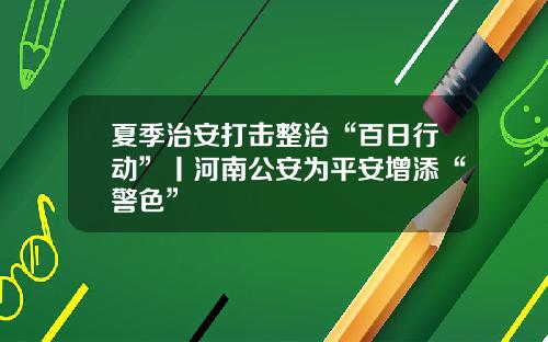 夏季治安打击整治“百日行动”丨河南公安为平安增添“警色”