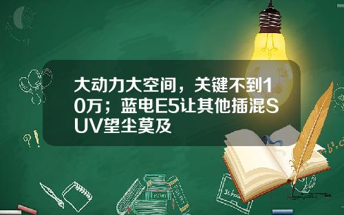 大动力大空间，关键不到10万；蓝电E5让其他插混SUV望尘莫及
