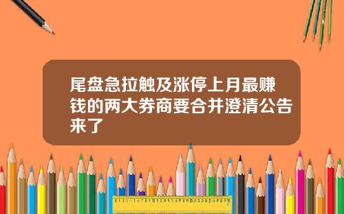 尾盘急拉触及涨停上月最赚钱的两大券商要合并澄清公告来了