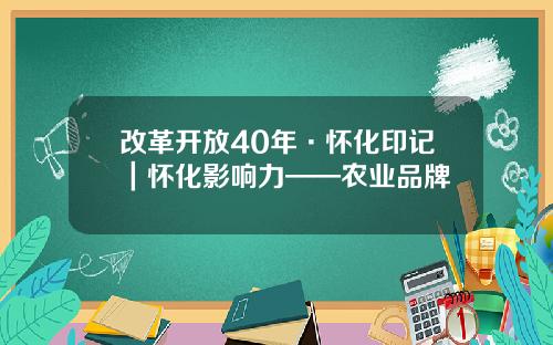 改革开放40年·怀化印记｜怀化影响力——农业品牌