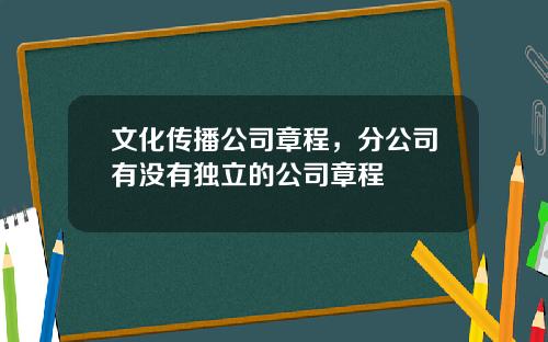 文化传播公司章程，分公司有没有独立的公司章程