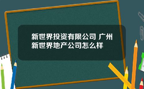 新世界投资有限公司 广州新世界地产公司怎么样