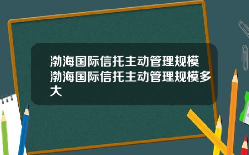 渤海国际信托主动管理规模渤海国际信托主动管理规模多大