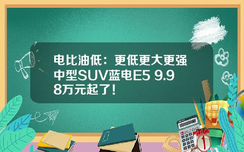 电比油低：更低更大更强 中型SUV蓝电E5 9.98万元起了！