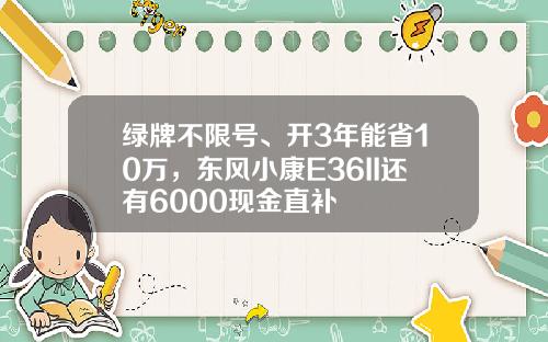 绿牌不限号、开3年能省10万，东风小康E36II还有6000现金直补
