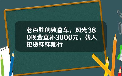 老百姓的致富车，风光380现金直补3000元，载人拉货样样都行