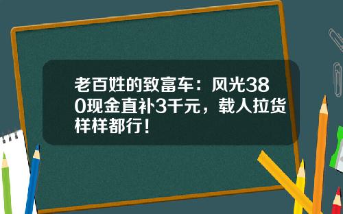 老百姓的致富车：风光380现金直补3千元，载人拉货样样都行！