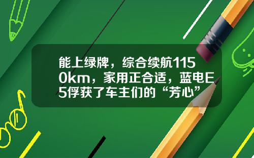 能上绿牌，综合续航1150km，家用正合适，蓝电E5俘获了车主们的“芳心”